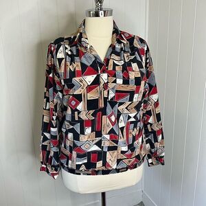 Da-Rue of California Women 16 Button Front Blouse Colorful Geometric Print Flowy